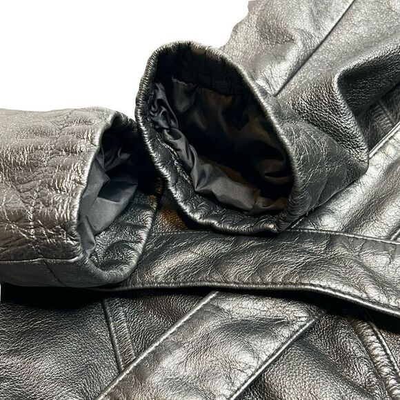 Wilson’s Leather Maxima vintage black leather belted button up jacket size L - Picture 11 of 16